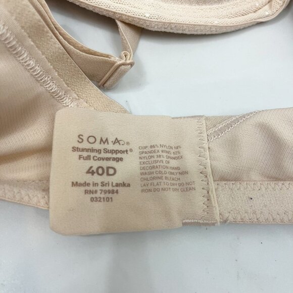 Soma Stunning Support Full Coverage Underwire Bra Light Nude - Size 40D - Picture 3 of 3